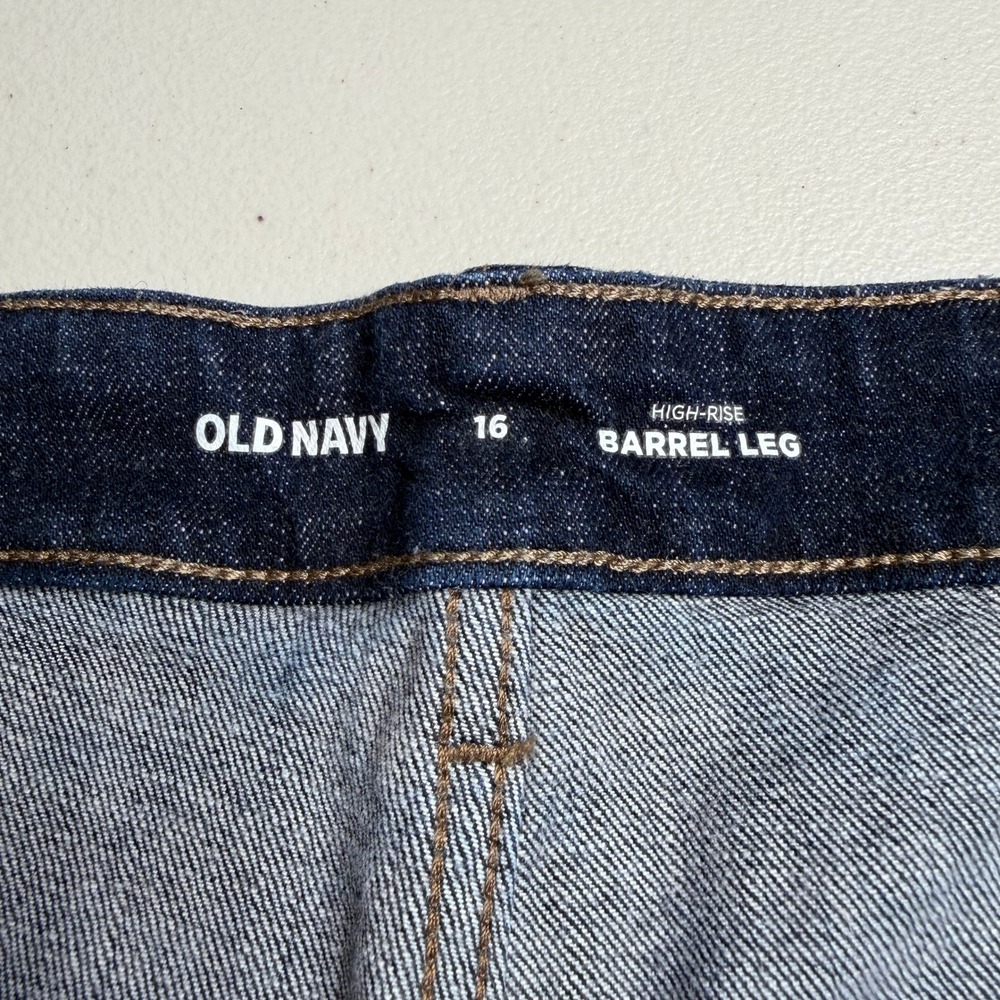 Old Navy Womens High-Rise Barrel Leg Jeans Dark Wash Indigo Size 16 Wide Leg - Picture 2 of 9